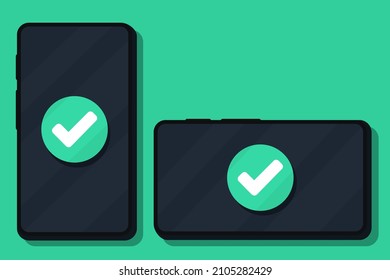 Smartphone y símbolo de marca de verificación. Ilustración del vector