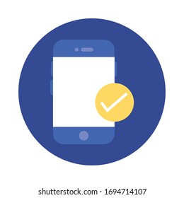 smartphone with check symbol block and flat style icon vector illustration design