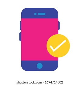 smartphone con símbolo de comprobación icono de estilo plano icono ilustración vectorial diseño