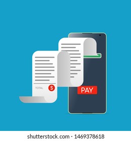 Smartphone with check tape vector illustration. Concept of electronic bill