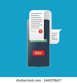 Smartphone with check tape vector illustration. Concept of electronic bill