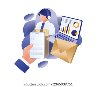 Lista de comprobación de Smartphone análisis empresarial ilustración plana e isométrica