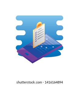 smartphone with checklist document vector ilustration