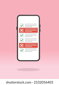 Smartphone Checklist Highlighted Crossed Failed Tasks