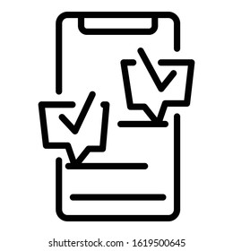 Smartphone checklist icon. Outline smartphone checklist vector icon for web design isolated on white background