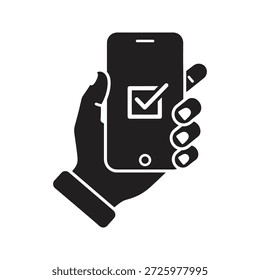Smartphone con icono de marca de verificación que simboliza la verificación exitosa y la seguridad móvil, un concepto para la transacción aprobada y la confirmación en línea