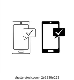 
Smartphone com Checkmark Message Icon - Contorno e Estilo Sólido
