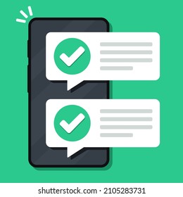 Smartphone and checkmark notification. Vector illustration