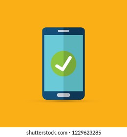 Smartphone with checkmark on display vector illustration
