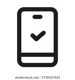 Smartphone with checkmark professional line icon. Professional Line Vector Icon with modern mobile verification concept, minimal clean outline design and scalable approval symbol
