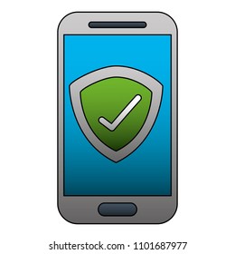 smartphone checkmark security technology cartoon