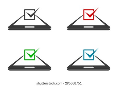 smartphone with checkmark symbol colored icon