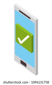 Smartphone Checkmark Web Button Isometric