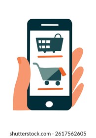  Smartphone and checkout process, vector illustration 