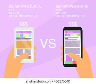 Smartphone choosing flat illustration. Advertising vector layout.