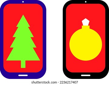Smartphone with christmas tree and ball