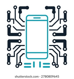 Smartphone circuit board technology concept with mobile device on a white background