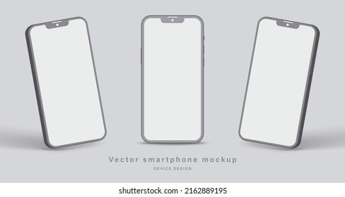 parodia de arcilla de smartphone con pantalla en blanco en diferentes ángulos vista aislados en fondo gris. teléfono móvil minimalista con sombra para presentación de diseño de aplicaciones. ilustración isométrica vectorial 3d