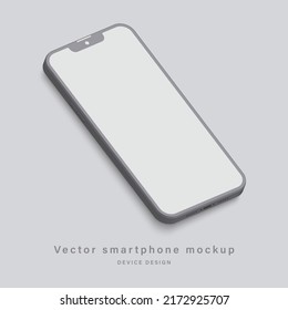 smartphone clay mockup with blank screen isolated on grey background. minimalist mobile phone with shadow for application design presentation. vector 3d isometric illustration