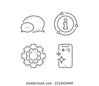 Smartphone clean screen line icon. Chat bubble, info sign elements. Phone sign. Mobile device symbol. Linear smartphone clean outline icon. Information bubble. Vector