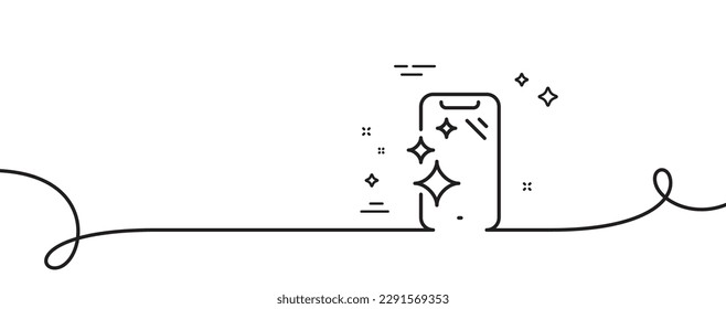Smartphone clean screen line icon. Continuous one line with curl. Phone sign. Mobile device symbol. Smartphone clean single outline ribbon. Loop curve pattern. Vector