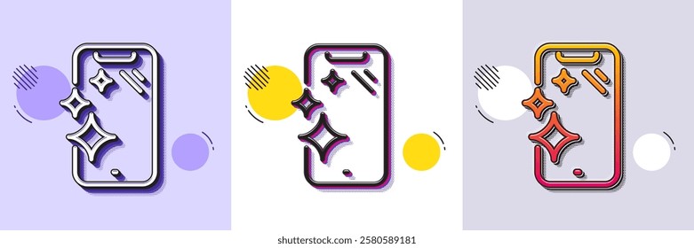 Smartphone clean screen line icon. Halftone dotted pattern. Gradient icon with grain shadow. Phone sign. Mobile device symbol. Line smartphone clean icon. Various designs. Vector