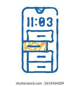 smartphone clock doodle icon sketch vector. smartphone clock sign. isolated symbol illustration