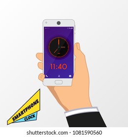 Smartphone clock hand on grey background