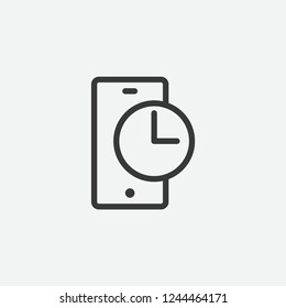 Smartphone with clock icon isolated on background. Gadget symbol modern, simple, vector, icon for website design, mobile app, ui. Vector Illustration