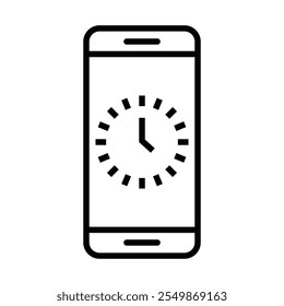 Smartphone con un símbolo de reloj que representa la gestión del tiempo. Trazo editable.