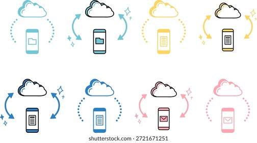 Smartphone Copia de seguridad en la nube Conjunto de ilustraciones Gráficos de Vector