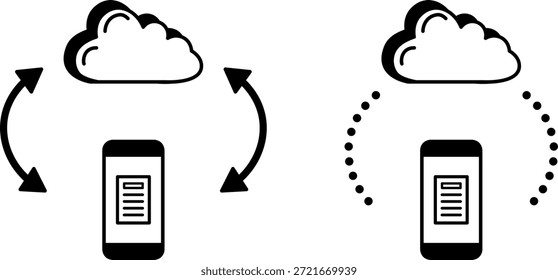 Smartphone Cloud Backup Ilustración Vector Material Blanco y Negro