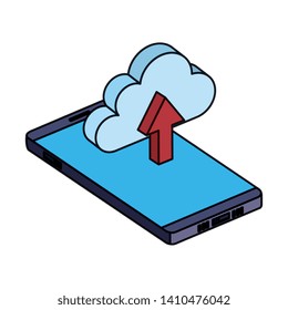 smartphone with cloud computing and arrow upload