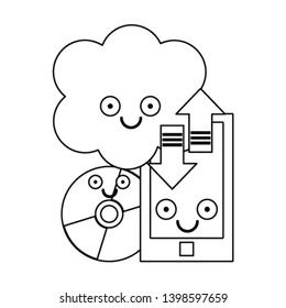 Smartphone and cloud computing with cd rom in black and white
