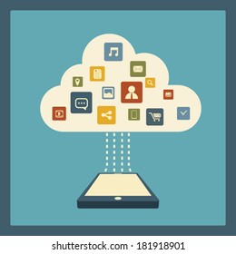 Smartphone cloud computing concept illustration in modern flat design. Eps10 vector illustration