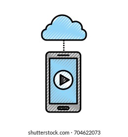 smartphone and cloud computing with media player isolated icon