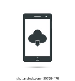 Smartphone with cloud download icon. Vector isolated illustration.