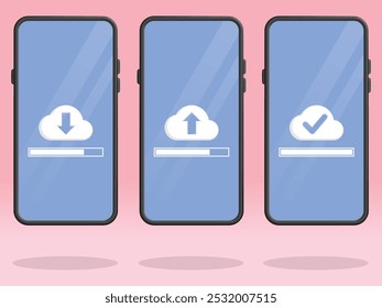 Smartphone Cloud Download Upload Complete Bar