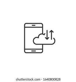 Smartphone With Cloud Icon In Flat Style. Phone Network Storage Vector Illustration On White Isolated Background. Online Backup Business Concept.