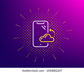 Smartphone cloud line icon. Halftone pattern. Phone backup sign. Mobile device symbol. Gradient background. Smartphone cloud line icon. Yellow halftone pattern. Vector