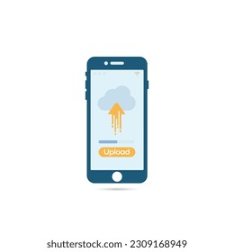 
smartphone with cloud and upload button