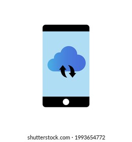 smartphone with cloud upload and download flat icon