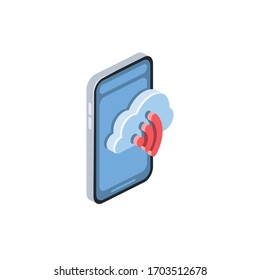 Smartphone cloud wi-fi. Vector 3d isometric, color web icon, new flat style. Creative illustration design, isolated graphic idea for infographics.