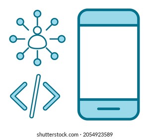 smartphone coding connection icons set