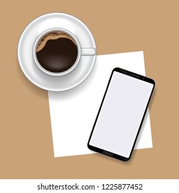 Smartphone with coffee cup