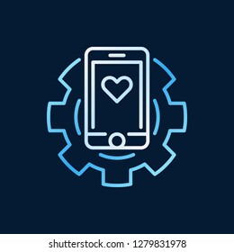Smartphone in cog vector colored icon or symbol in thin line style on dark background
