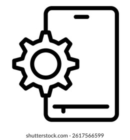 Smartphone and cogwheel line icon, repair service concept. Vector graphics. Phone with developer settings, gadget sign on white background, style mobile or design
