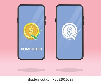 Se completó el pago de la marca de comprobación de moneda de smartphone