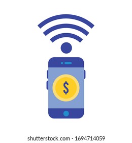 smartphone con diseño de ilustración vectorial de icono de estilo plano de moneda