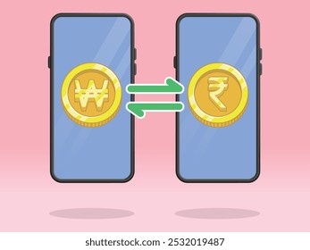 Smartphone Coin Money Exchange Won Rupee